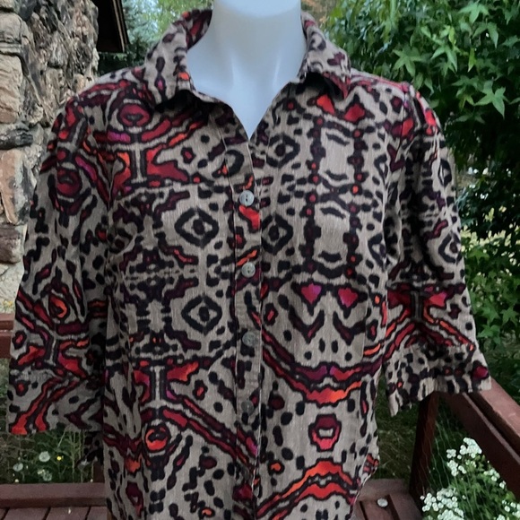 Linen blend patterned blouse by east 5th womens plus 1X - Picture 6 of 9